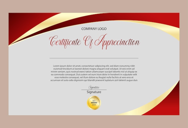 Elegant red gold certificate template with modern style Premium vector