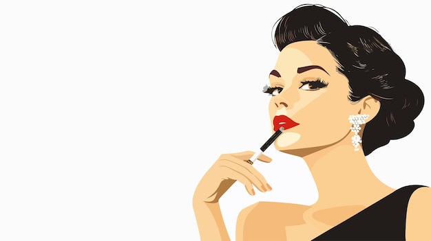 Elegant Retro Woman with Cigarette Holder Flat Vector Illustration