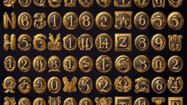 Vector elegant roman alphabet and stylish golden numbers graphic