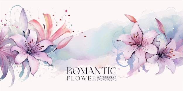 Elegant romantic watercolor background with hand painted lilies Colorful watercolor blot wash ink imitation