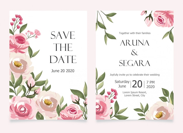 Elegant rose floral wedding invitation set card template