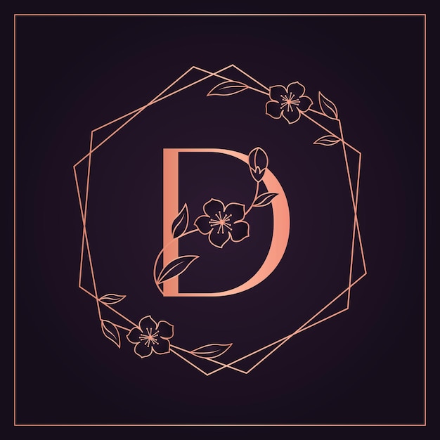 Vector elegant rose gold d letter floral frame vector