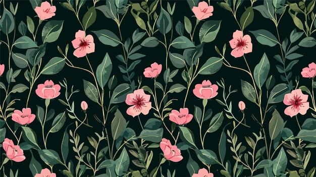 Vector elegant seamless floral pattern with vector pink plants