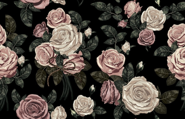 Elegant seamless pattern of blush toned rustic flowers