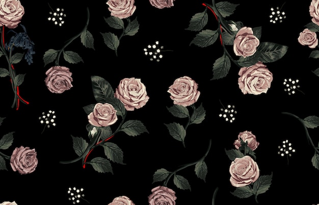 Elegant seamless pattern of blush toned rustic roses