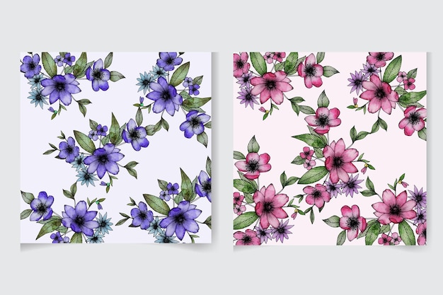 Elegant seamless pattern watercolor floral with beautiful hand drawing flower and leaves