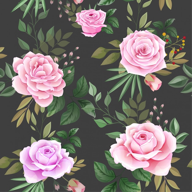 Elegant Seamless Pattern with Beautiful Flowers and Leaves