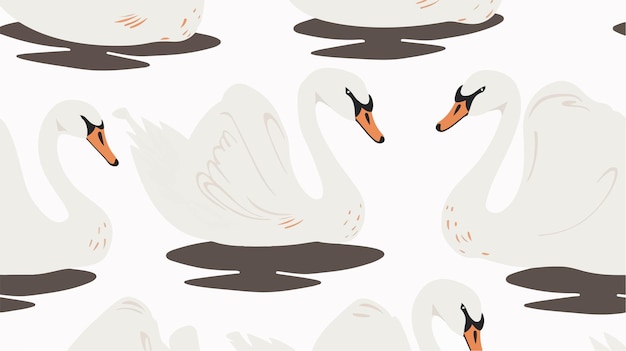 Elegant Seamless Swan Pattern Vector Illustration