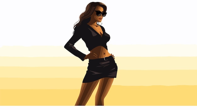 Vector elegant silhouette of standing woman in sunglasses vector illustration