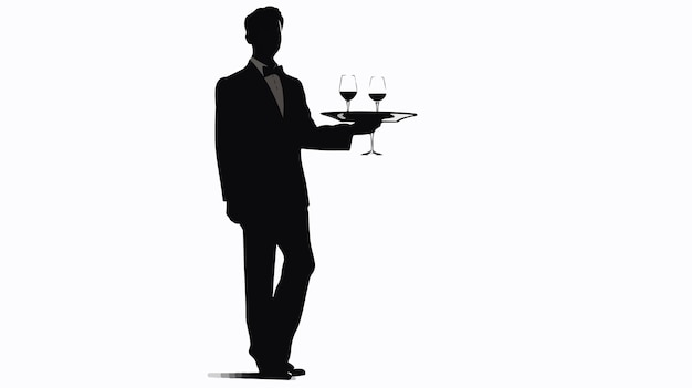 Vector elegant silhouette waiter holding wine glass