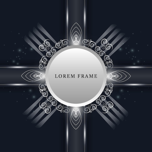 Vector elegant silver rounded frame flourish design