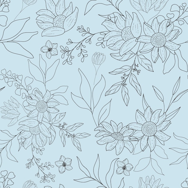 elegant and simple monoline floral seamless pattern template