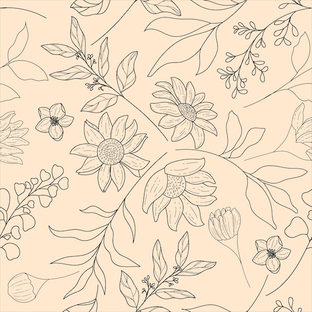 elegant and simple monoline floral seamless pattern template