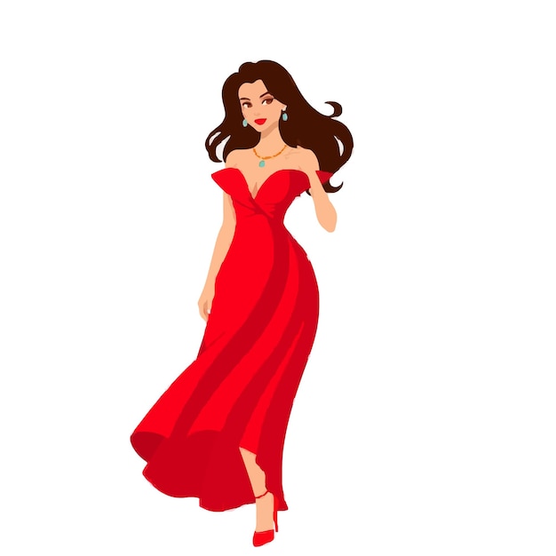 Vector elegant simplicity flat design vector of a woman in a red dress