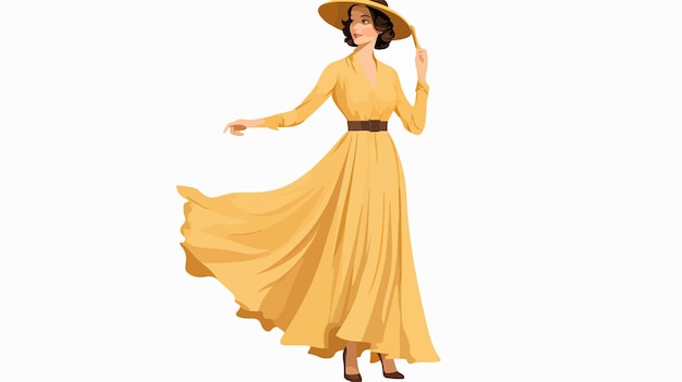 Elegant Smiling Woman in Dress and Hat Vector Illustration