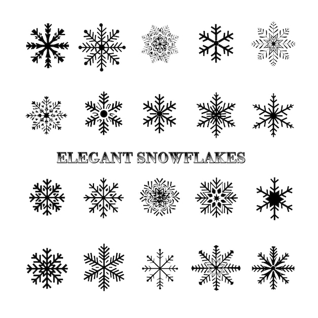 Elegant Snowflakes in Black And White Vector Set