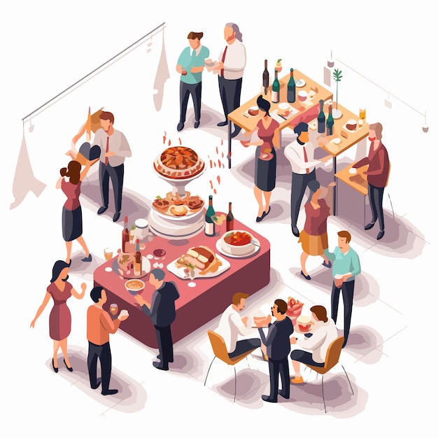 Elegant Social Event Isometric Vector Illustration with Diverse Guests