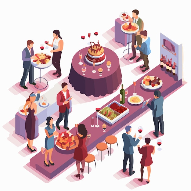 Elegant Social Event Isometric Vector Illustration with Diverse Guests