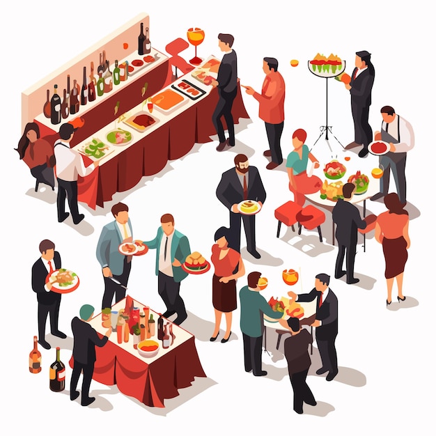 Elegant Social Event Isometric Vector Illustration with Diverse Guests