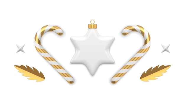 Elegant star Christmas toy sweet cane dessert holiday decorative ornament realistic 3d icon vector