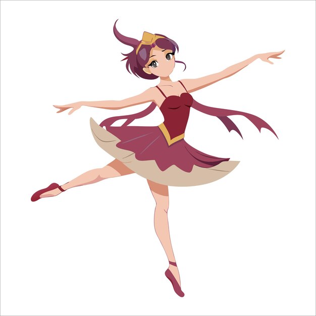 Vector elegant sticker featuring an anime ballerina in a graceful pose anime style contour vector