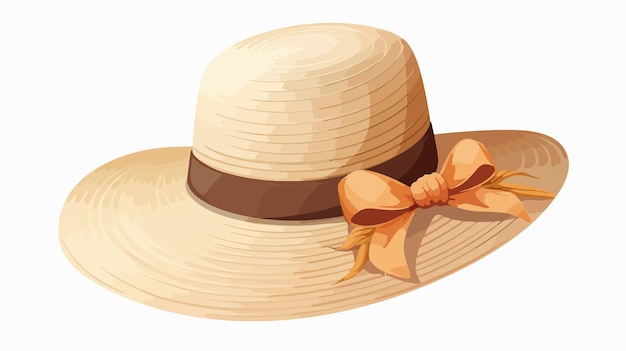 Elegant Straw Hat with Ribbon on White Background Vector Illustration