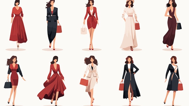 Vector elegant and stylish women fashion flat vector set