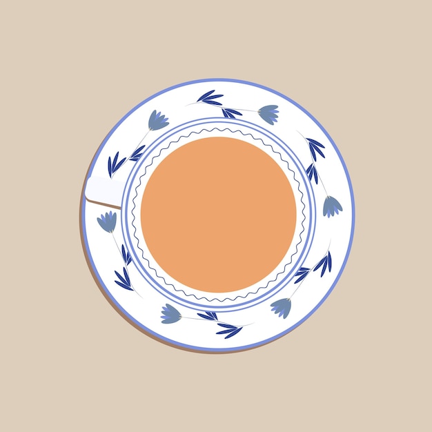 Vector elegant tea cup on a plate from top view