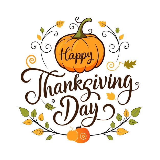 Vector elegant thanksgiving day greeting vector with pumpkin and leafy flourishes vector and illustration