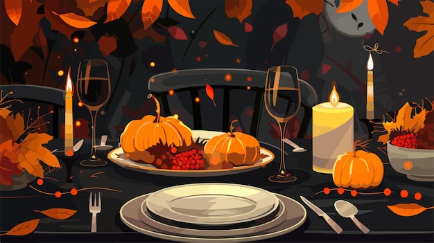 Vector elegant thanksgiving day table setting inspiration