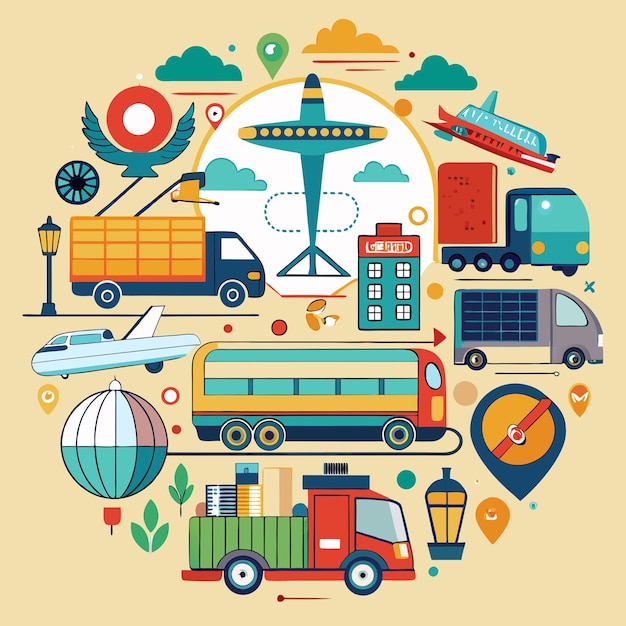 Vector elegant transportation and vehicles icons vector graphics