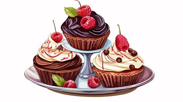 Vector elegant twotier serving tray with cupcakes and sweet treats