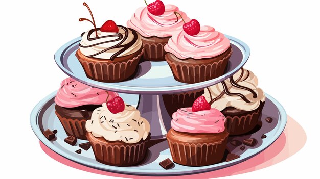 Vector elegant twotier serving tray with cupcakes and sweet treats