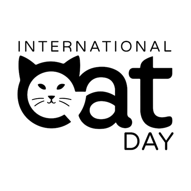 Elegant typography for International Cat Day integrating minimalist faceless cat head outlines