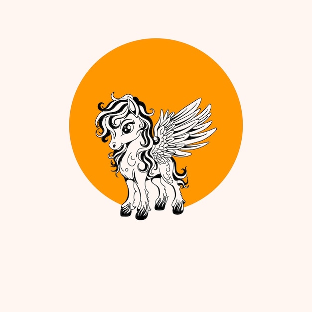 an elegant unicorn silhouette with an orange circle background