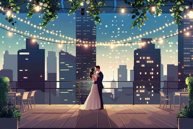 Vector elegant urban rooftop wedding scene