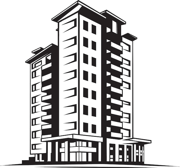 Elegant Vector Art of a Modern Condominium House Capturing the Essence of HighEnd Design