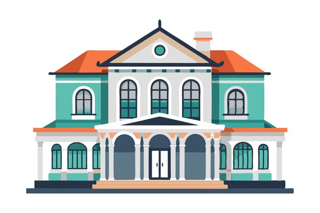 Vector elegant vector illustration of a historic building with green walls and red roof showcasing architectural details