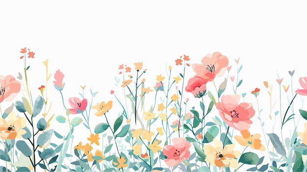 Elegant Vector Watercolor Floral Background in Pastel Boho Flat Style