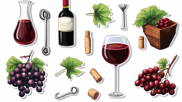 Vector elegant vector wine icon set with red wine illustration