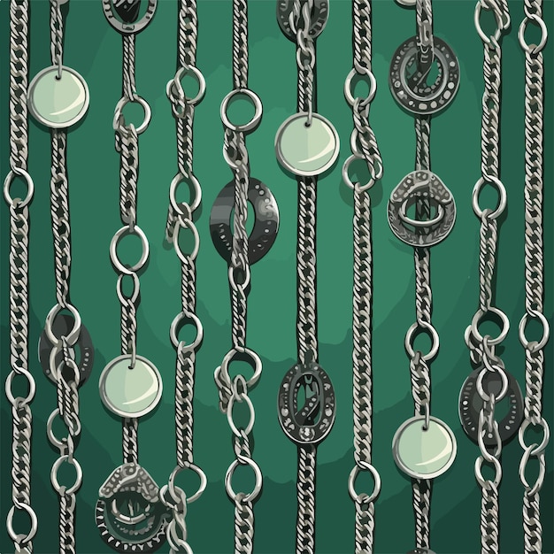 Vector elegant vintage seamless pattern with fancy silver chain bel