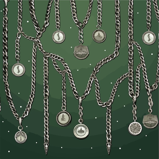 Vector elegant vintage seamless pattern with fancy silver chain bel