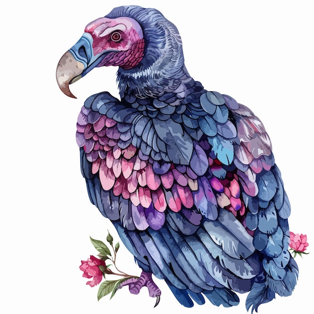 Elegant Vulture Floral Watercolor Illustration