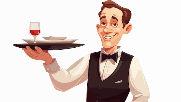 Vector elegant waiter holding tray of glassware