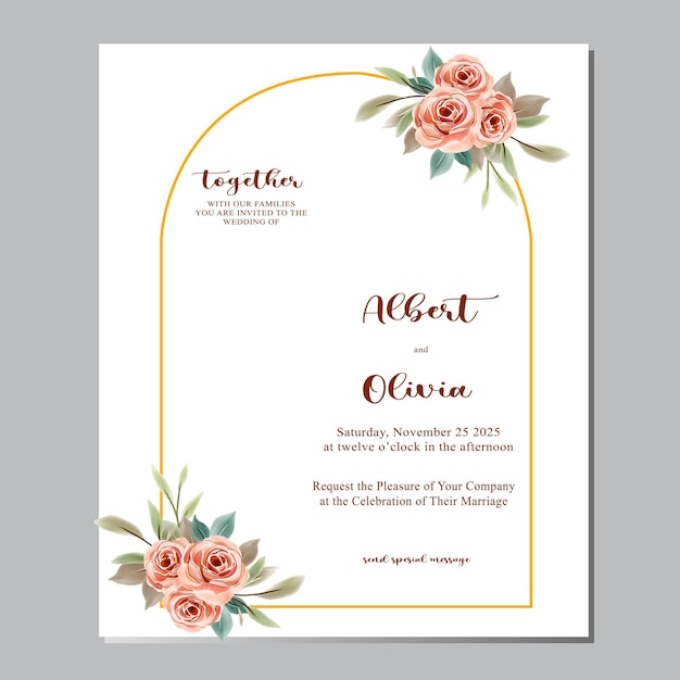 Elegant WarmToned Floral Wedding Invitation with Rustic Accents