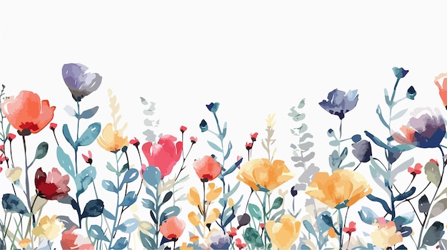 Elegant Watercolor Background with Flowers in Flat Vector Style