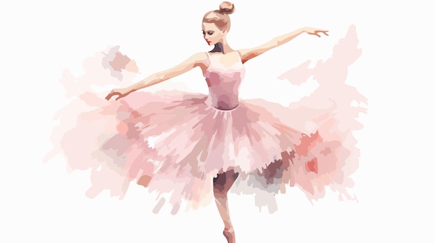 Elegant Watercolor Ballerina Vector Illustration on White Background