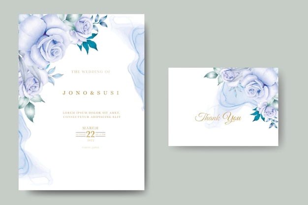 Elegant watercolor blue floral weding invitation card