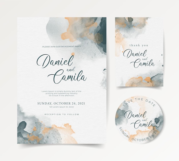 Elegant of watercolor colorful splash wedding invitation card