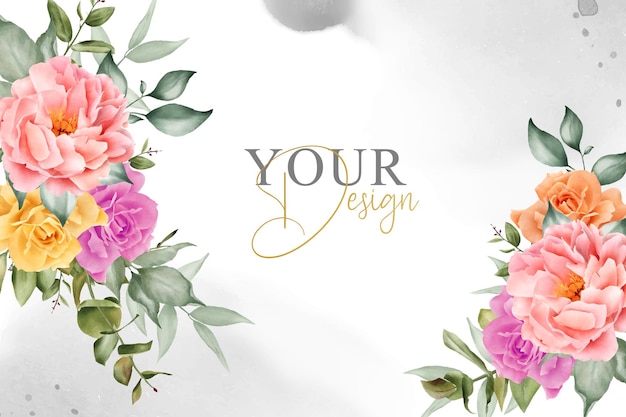 Elegant Watercolor Floral Background Design with Hand Drawn Peony and Leaves